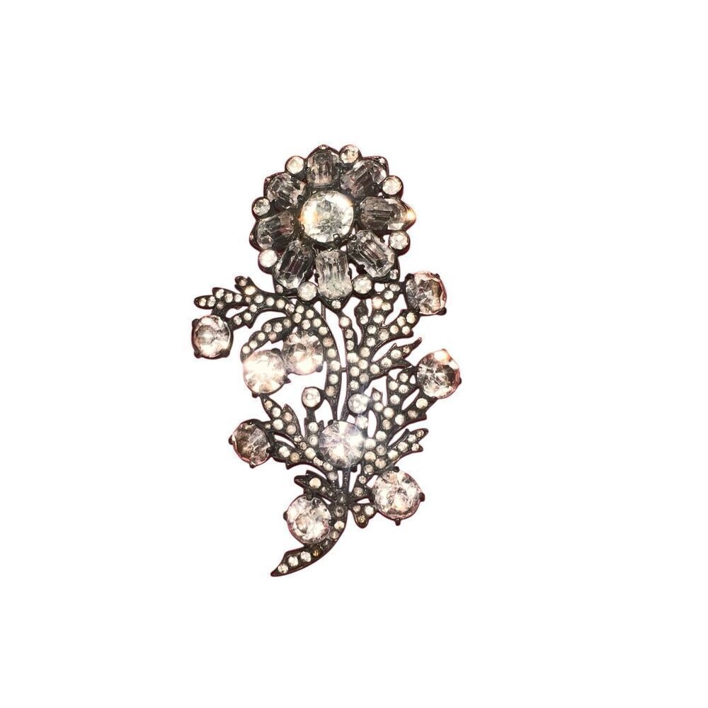 Vintage Eisenberg Original Womens Crystal Flower Fur Clip Brooch Silver-tone OS